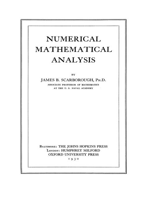 Numerical Mathematical Analysis By J B Scarborough