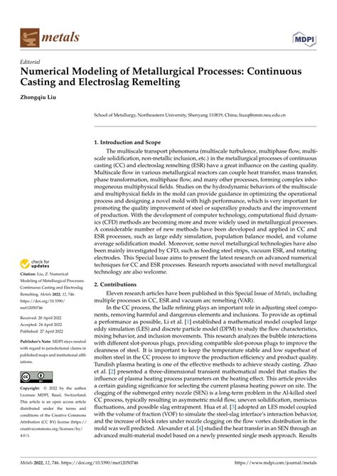 Numerical Modelling Of Metallurgical Processes Casting And