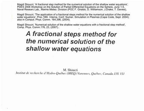 Numerical Solution Of The Shallow Water Equations