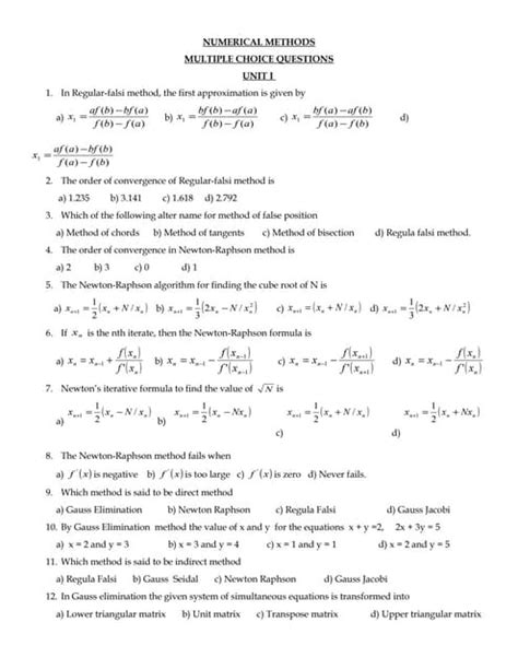 Download Numerical Method Mathematics Objective Type Question Answer 