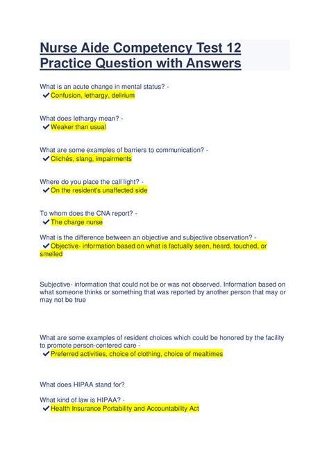 Nurse Aide Competency Test Guide Excel Testing