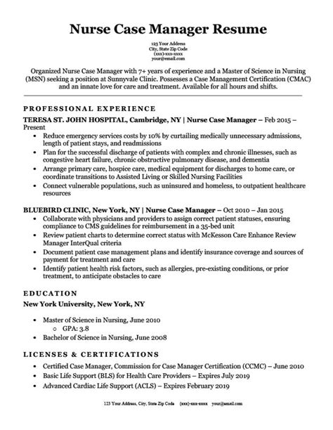 Nurse Case Manager Resume Objective