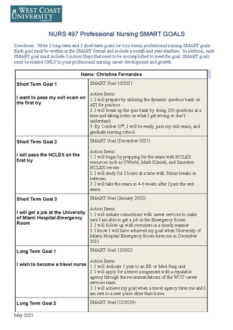 Nurse Practitioner Goal Statement Example