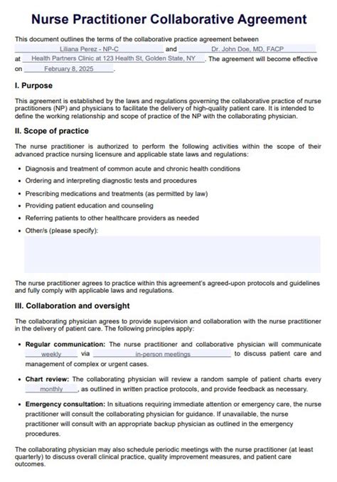 Nurse Practitioner Written Collaborative Agreement