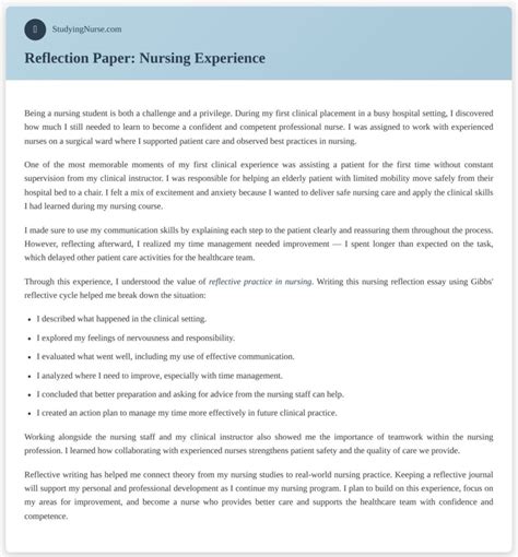 Nurse Reflection Of Career