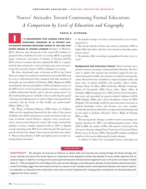 Nurses Attitudes Towards Continuing Formal Education A