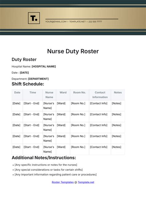 Nurses Duty Roster Sample