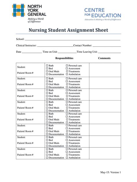 Nursing Assignment Sheet