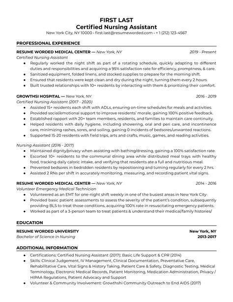 Nursing Assistant Resume Sample
