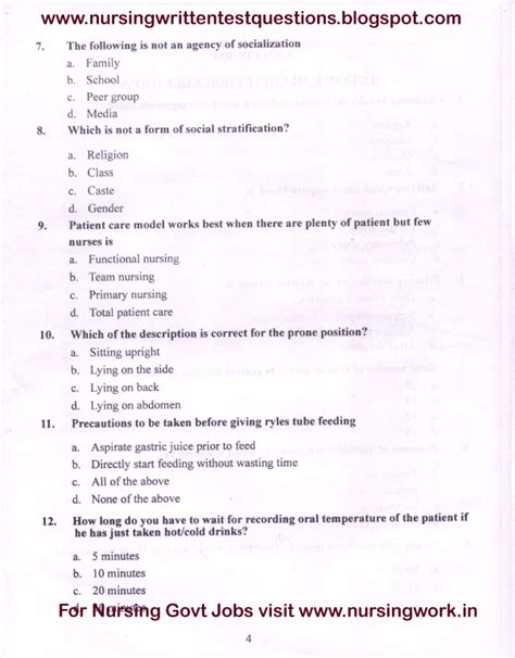 Nursing Exam Question Paper