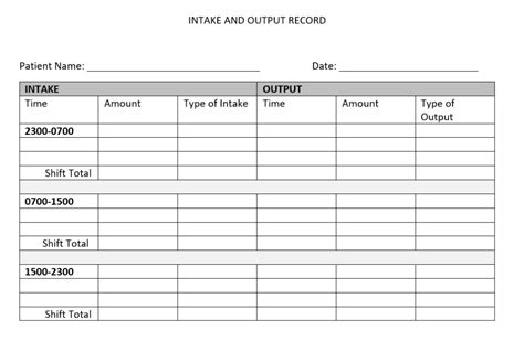 Nursing Intake And Output Documentation