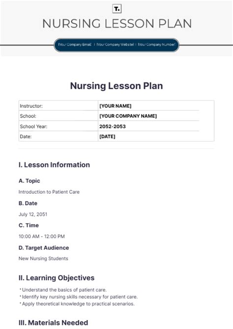 Nursing Lesson Plan Sample