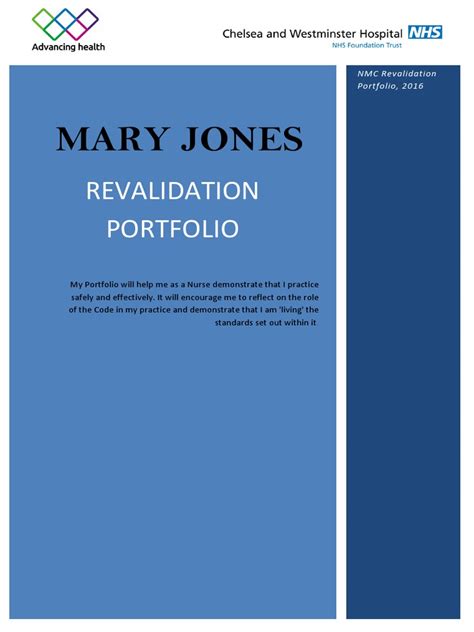 Nursing Revalidation Portfolio Example 2 Chelsea And