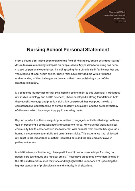 nursing school personal statement format