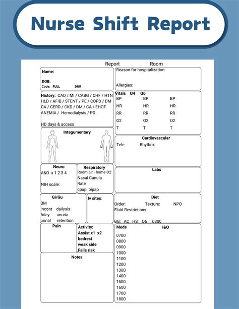 nursing shift assessment form