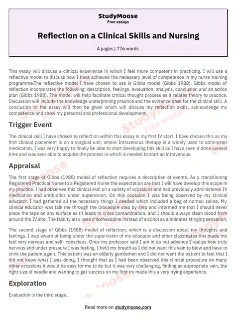 nursing student reflection paper