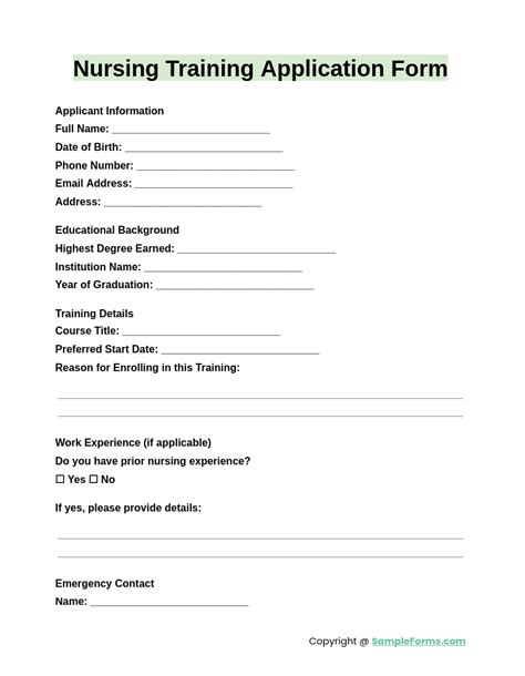 Nursing Training Program Application