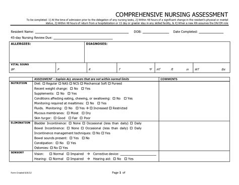 Download Nursing Assessment Documentation Template 