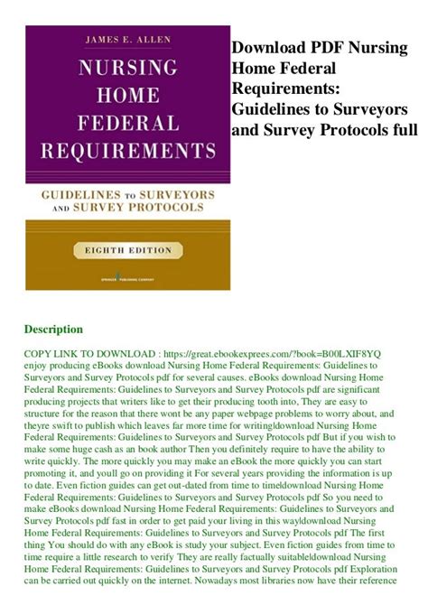 Read Online Nursing Home Federal Requirements 8Th Edition Guidelines To Surveyors And Survey Protocols By Allen Msph Phd Cnha James E 2014 Paperback 