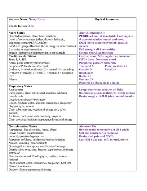 Full Download Nursing Physical Assessment Documentation 