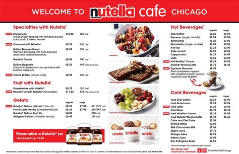 Nutella Chicago Menu