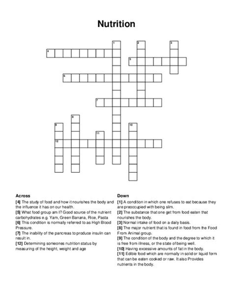 Nutrient Crossword Puzzle