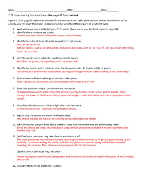 Nutrient Cycle Webquest Answer Key