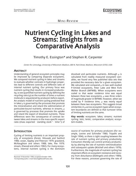Full Download Nutrient Cycling In Lakes And Streams Insights From A 