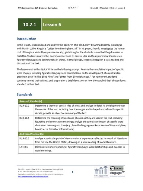 nys common core lesson 6 answers