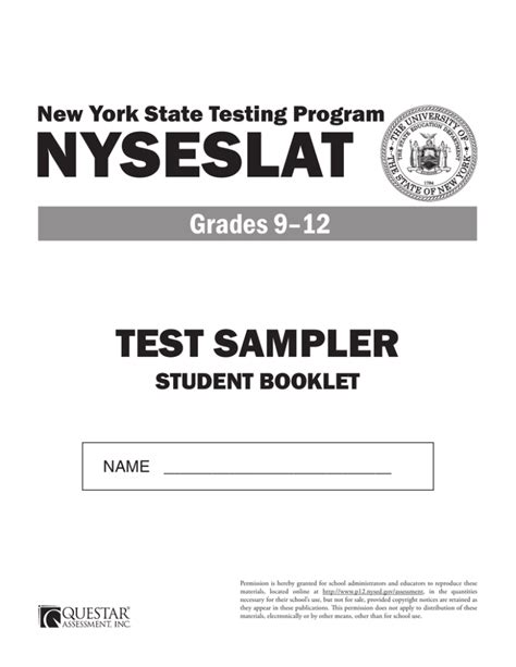 Nyseslat Sampler Grades 9 12 Ocmboces