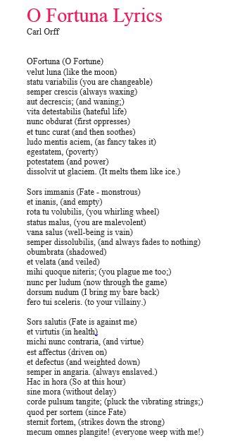 O Fortuna Lyrics