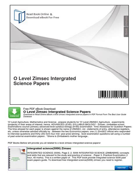 O Level Zimsec Intergrated Science Papers
