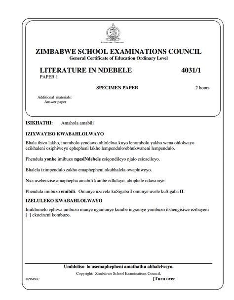 Read O Level Literature Zimsec Question Papers 