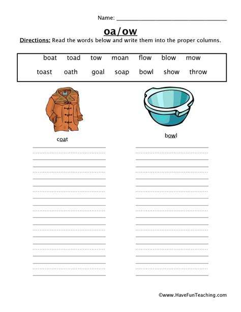 Oa Words Worksheet   Spelling Word Worksheets Also Oa Graphemes Word Sort - Oa Words Worksheet