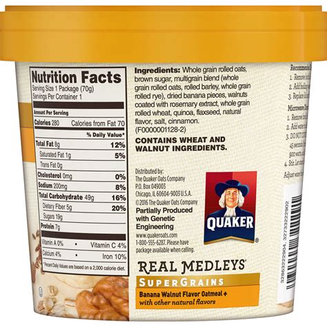 Oatmeal Food Label
