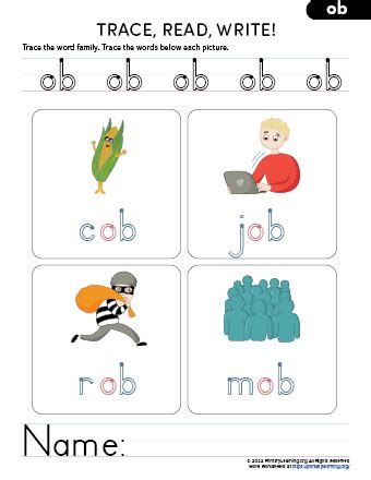 Ob Family Words Kindergarten Primarylearning Org Ob Sound Words With Pictures - Ob Sound Words With Pictures