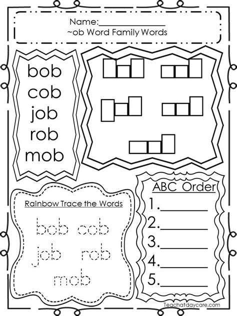 Ob Word Family Printables Kindergarten Mom Ob Sound Words With Pictures - Ob Sound Words With Pictures