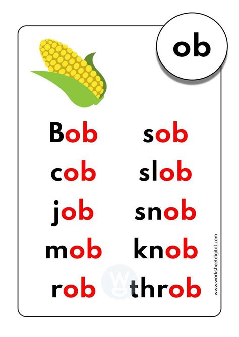 Ob Word Family Worksheets Amp Printables Primarylearning Org Ob Sound Words With Pictures - Ob Sound Words With Pictures