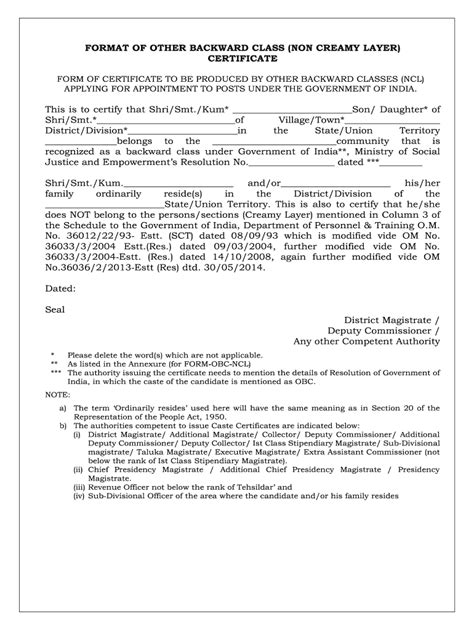 Obc Non Creamy Layer Format
