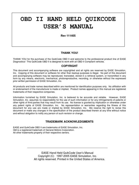 Obd Ii Hand Held Quikcode User S Manual