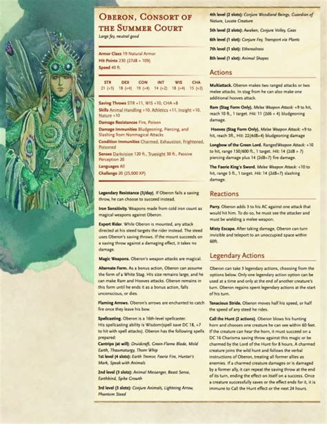 Oberon 5e Stat Block