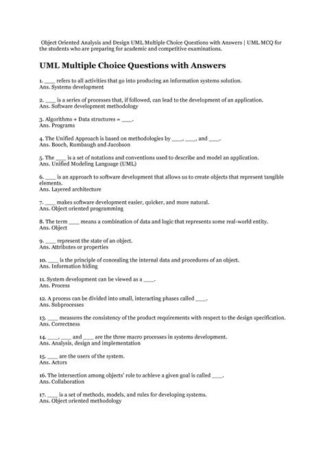 Object Oriented Multiple Choice Questions With Answers