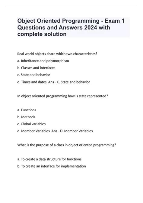 Object Oriented Programming Exam Questions And Answers