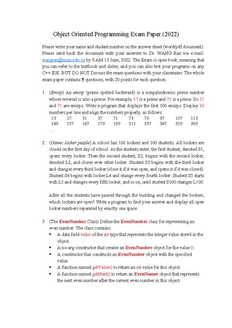 Full Download Object Oriented Programming Exam Paper 