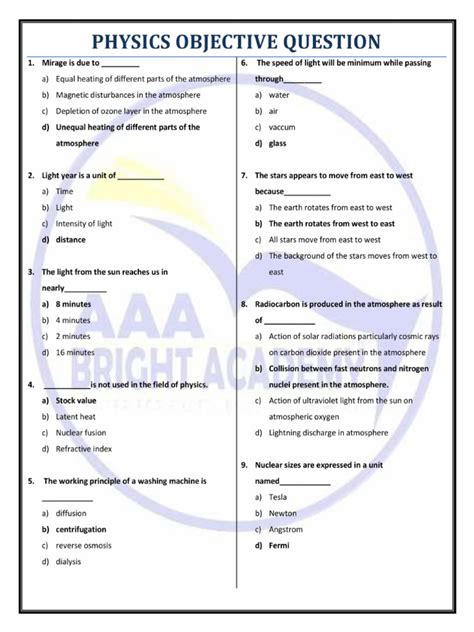 objective question physics and chemistry