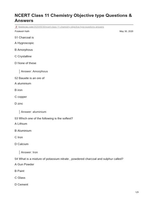 objective questions for chemistry class xii