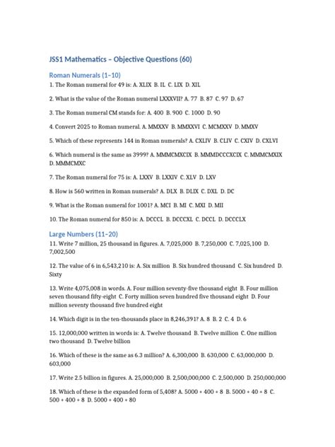 Objective Questions In Mathematics