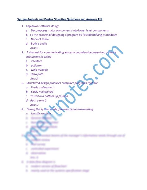 objective type questions system analysis and design