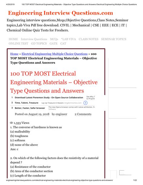 Read Online Objective Question Answer Electrical Engineering 