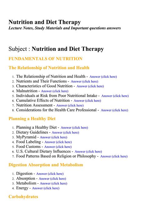 Read Objective Questions In Nutrition With Answers From 